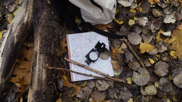 Compass on a map outdoors
