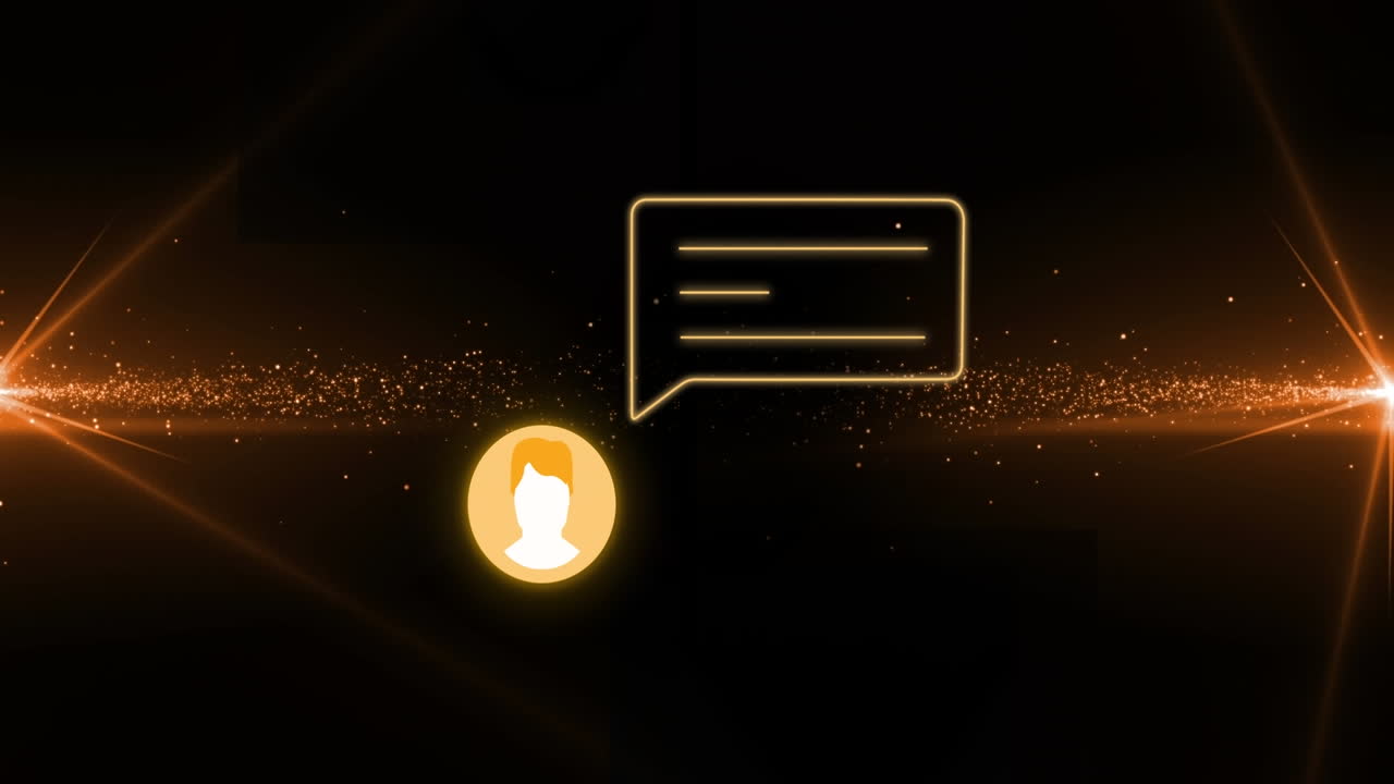 블랙 배경에 미디어 아이콘과 빛 반점의 애니메이션