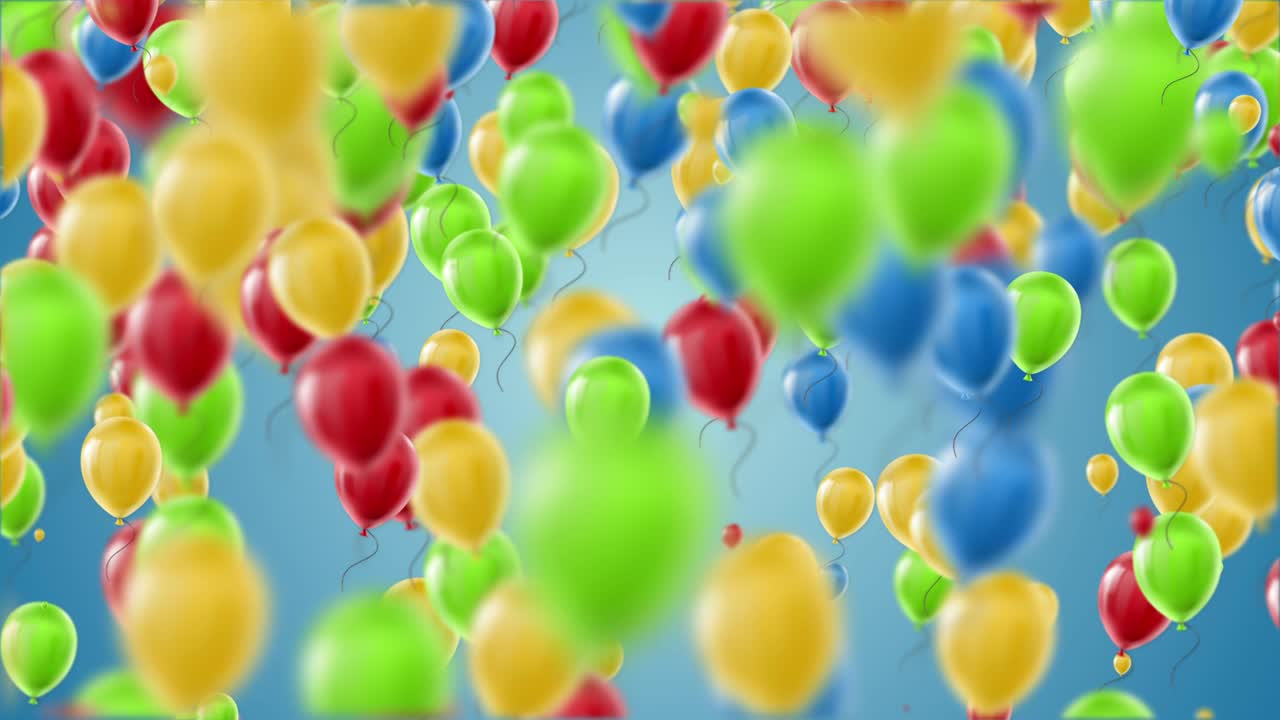 Colorful balloons flying on blue background endless loop