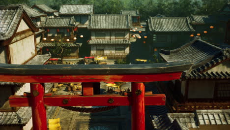 japanese village with red torii gate