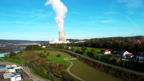 nuclear power plant in the evening sun in 4k