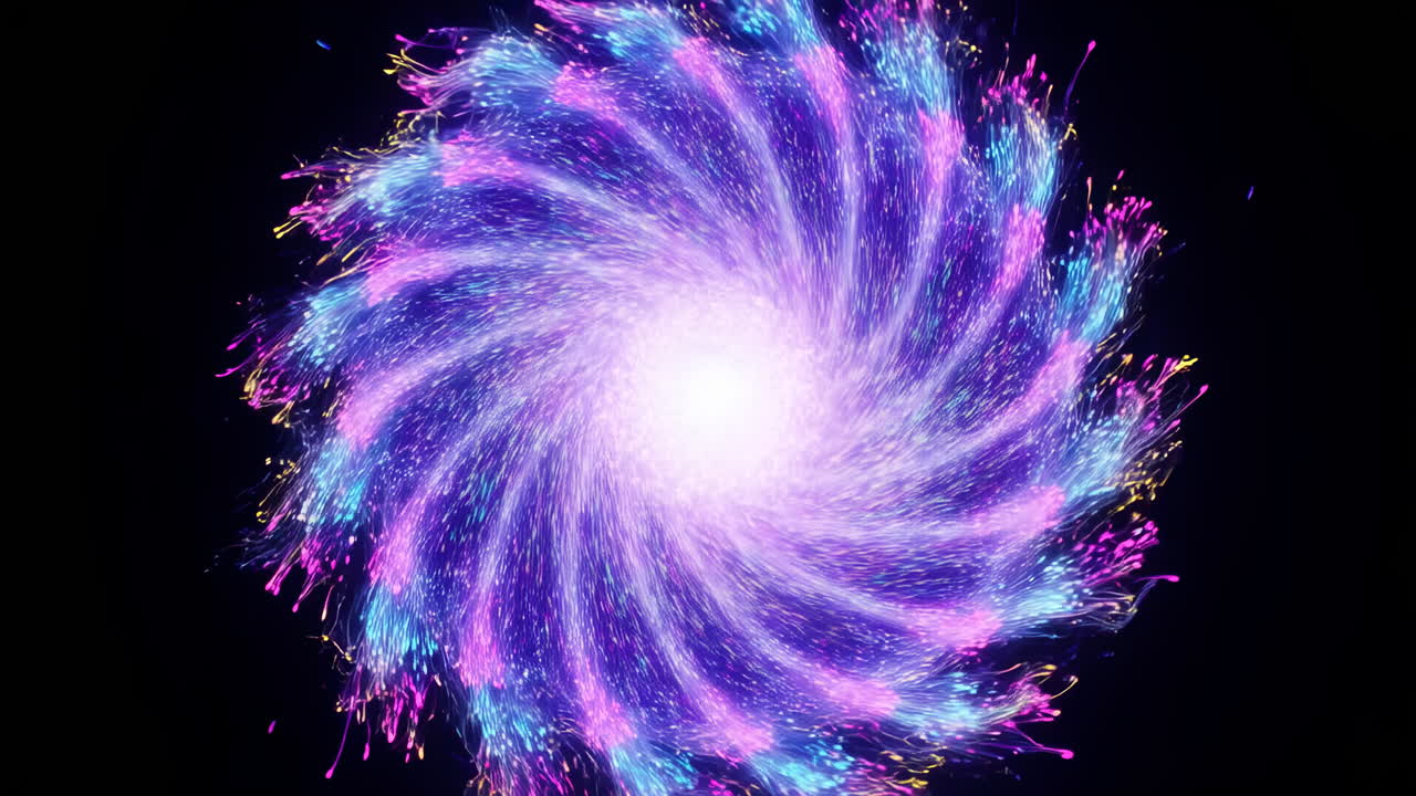 Dynamic Purple and Blue Light Particles Swirling in a Vortex
