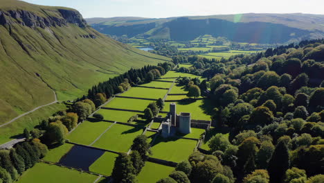 ancient stone ruins in a scenic valley landscape