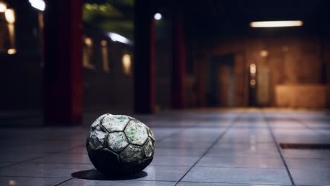 old soccer ball in empty subway