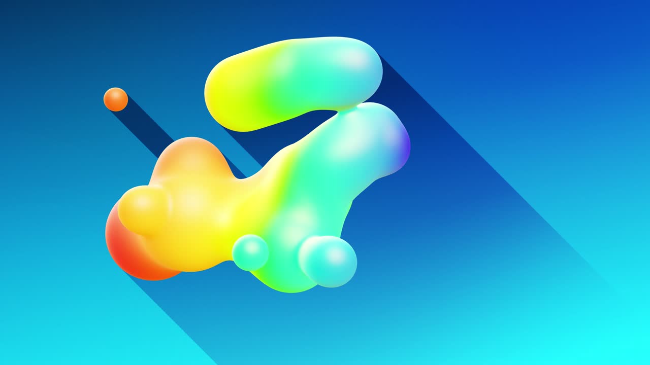 다채로운 공이나 거품은 대중적인 색상과 지하 빛을 가진 물질로 공중에 날아다니며 물방울과 같은 메타볼, 긴 그림자를 던지는 구로 융합됩니다.