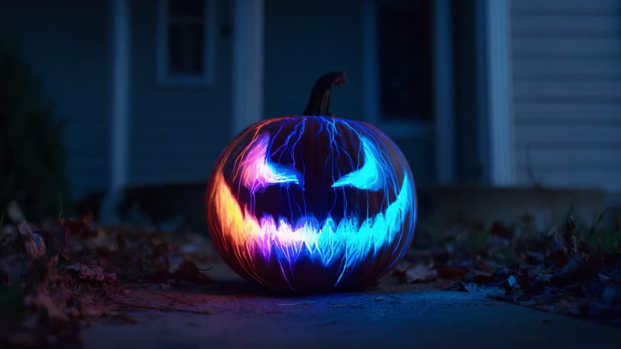 Illuminated Halloween Pumpkin with Electric Designs: A Spooky Display of Creative Pumpkin Carving for the Festive Season