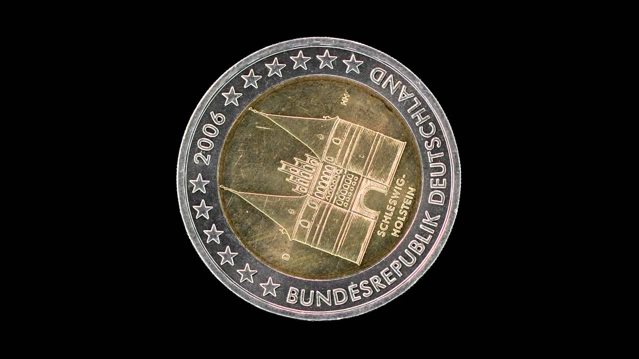 Germany 2006 2 euro obverse with Holstentor Schleswig-Holstein design rotating on black background