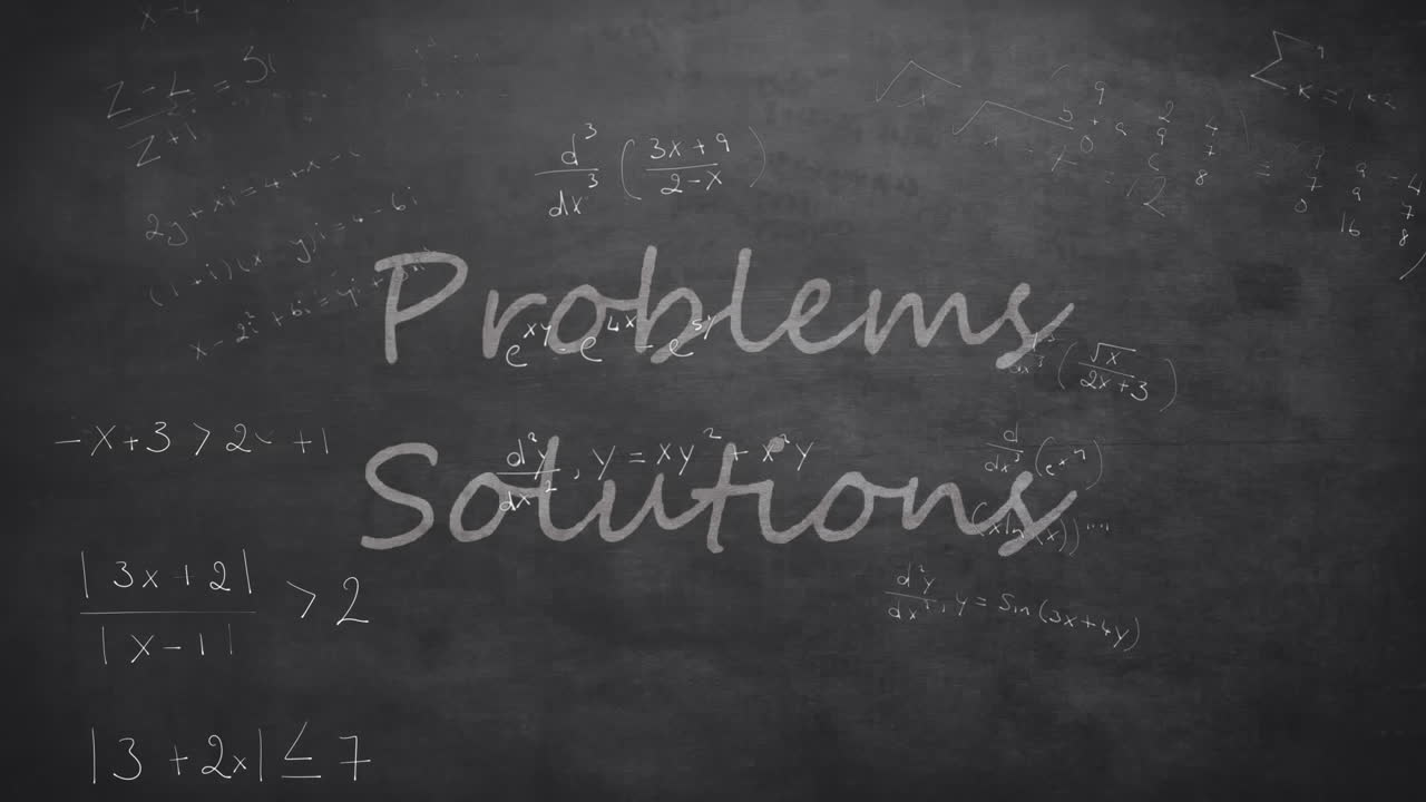 Animation of problems solutions and mathematical data processing over black background