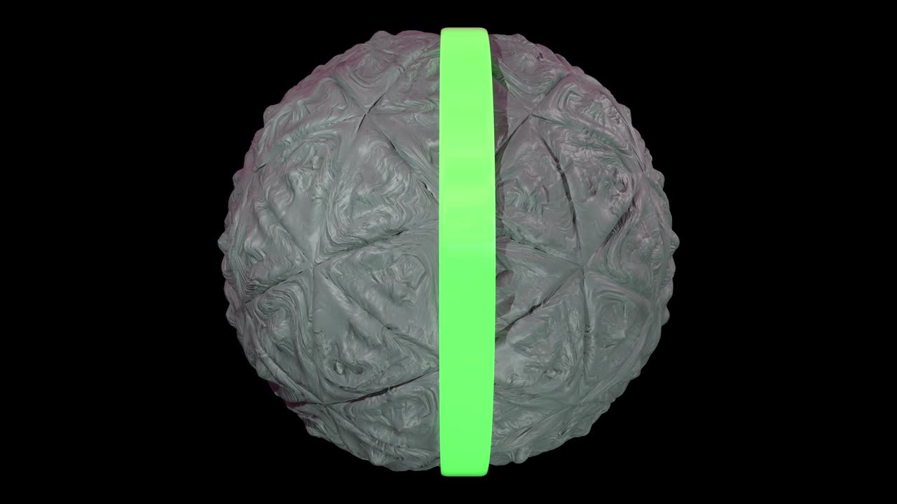 bola geométrica futurista deformada por la órbita de neón. órbita de neon moviéndose alrededor de la esfera orgánica de limo. patrón sin costuras con canal alfa.