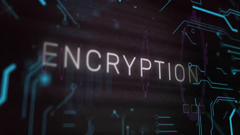 animation of encryption text and data processing over black background