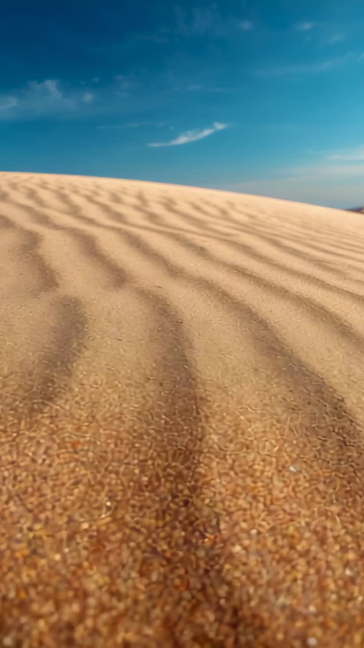 Video verticale: angolazione della camera inclinata che rivela la cresta di una duna increspata, mostrando le increspature del vento e il cielo