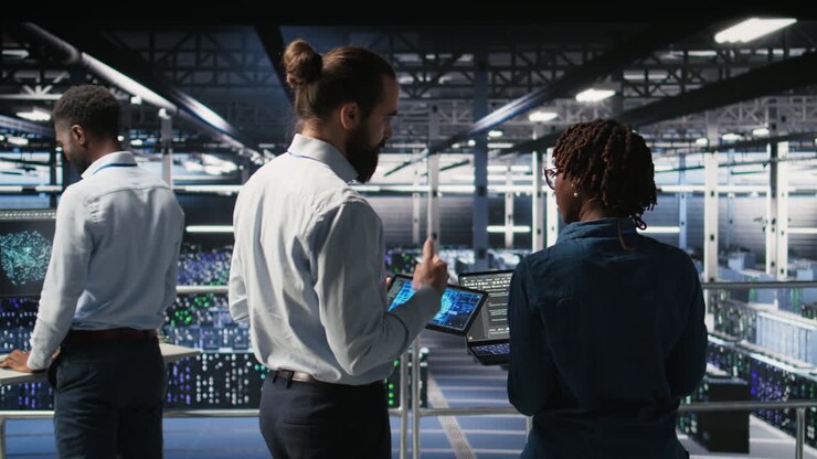 Data center engineering team doing maintenance on AI servers