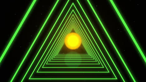 túnel triangular verde con el semáforo parpadeando en rojo sobre un fondo oscuro