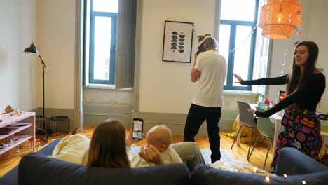 family enjoying vr experience at home