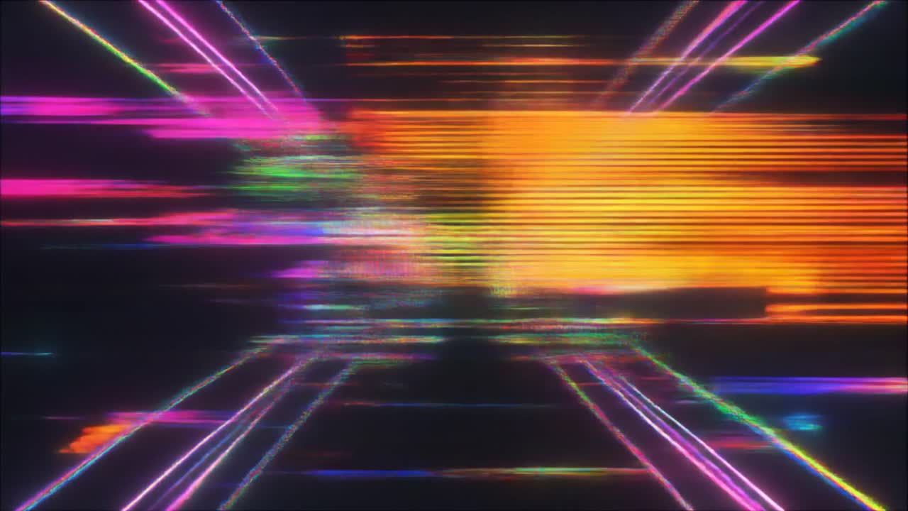 Plano de Fundo Abstrato Dinâmico com Efeito Glitch e Linhas de Néon Coloridas