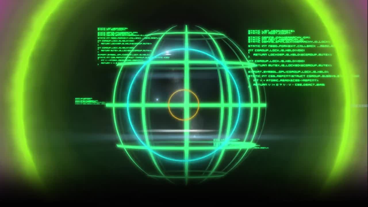 animación del globo y procesamiento de datos sobre cuadrícula y fondo oscuro