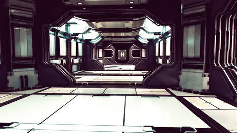 futuristic interior of spaceship corridor with light