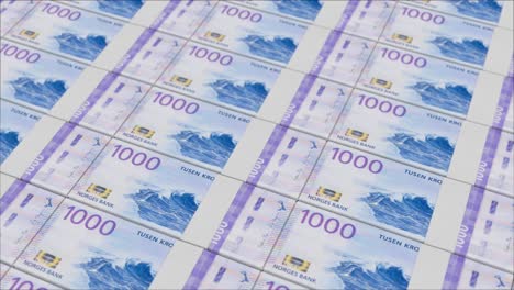 1000-Norwegische-Kronen-Banknoten,-Gedruckt-Von-Einer-Geldpresse
