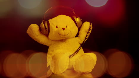 teddy bear with headphones in a party atmosphere