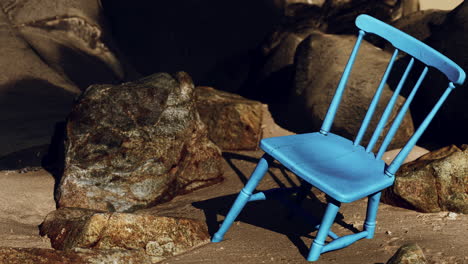 해변에 레트로 파란 나무 의자