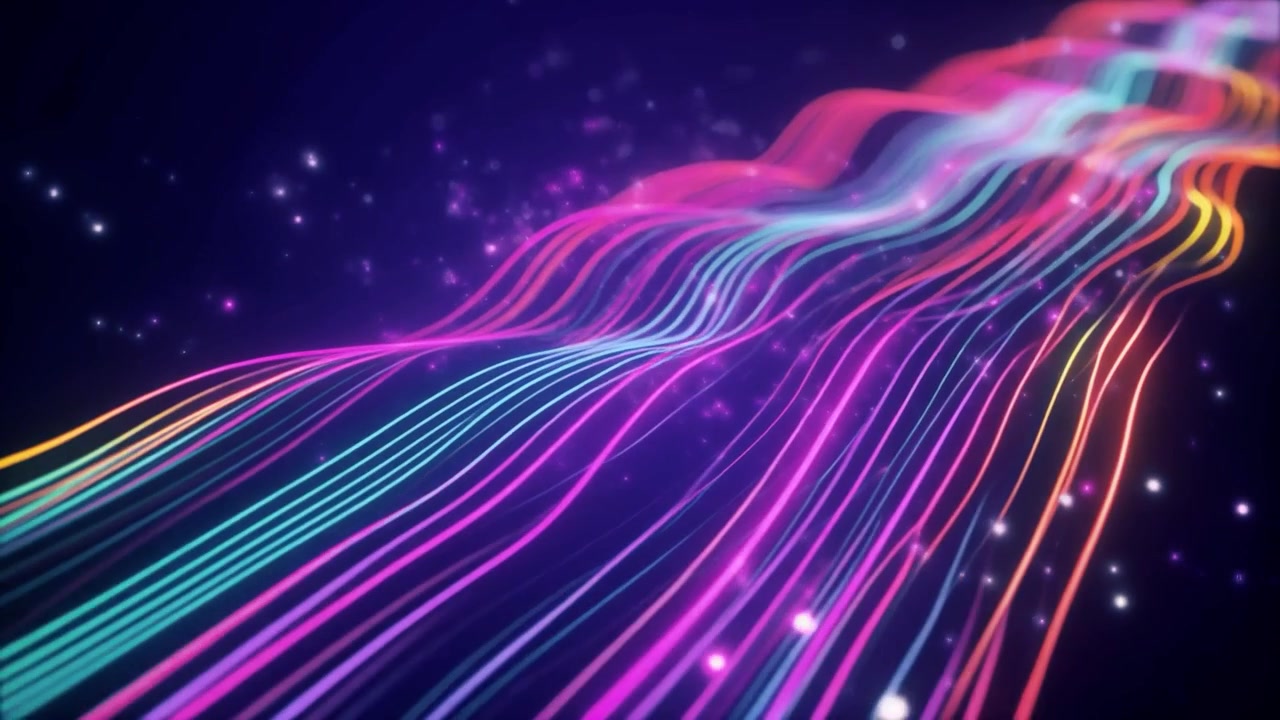 Abstract Neon Light Waves Flowing in Dark Space