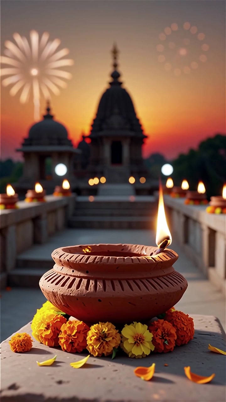 Diwali Festival Background with Lanterns and Traditional Diyas Decorations