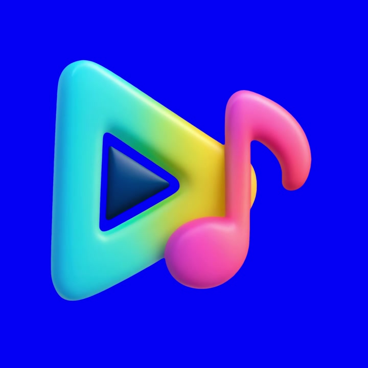3D Animated Play Button Icon with Musical Note
