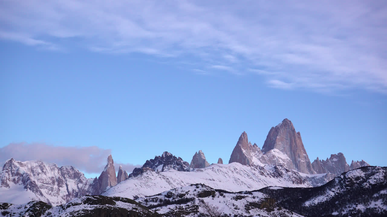Panoramic View of Snow-Capped Fitz Roy and Cerro Torre Mountain Range in Patagonia