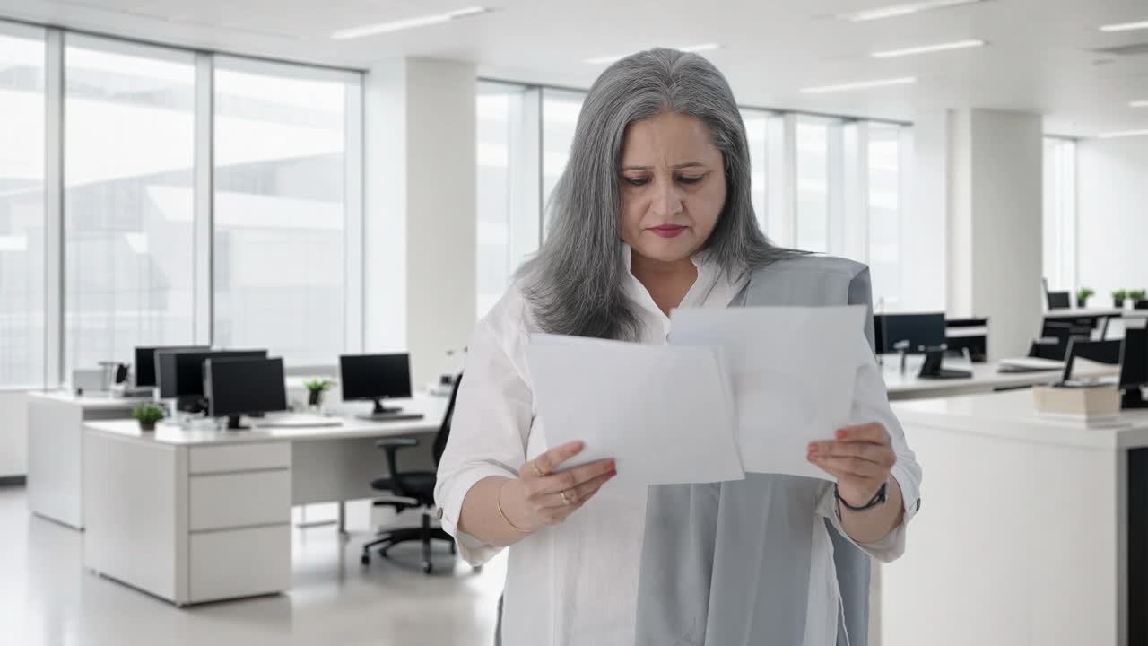 directora india senior leyendo informes de negocios