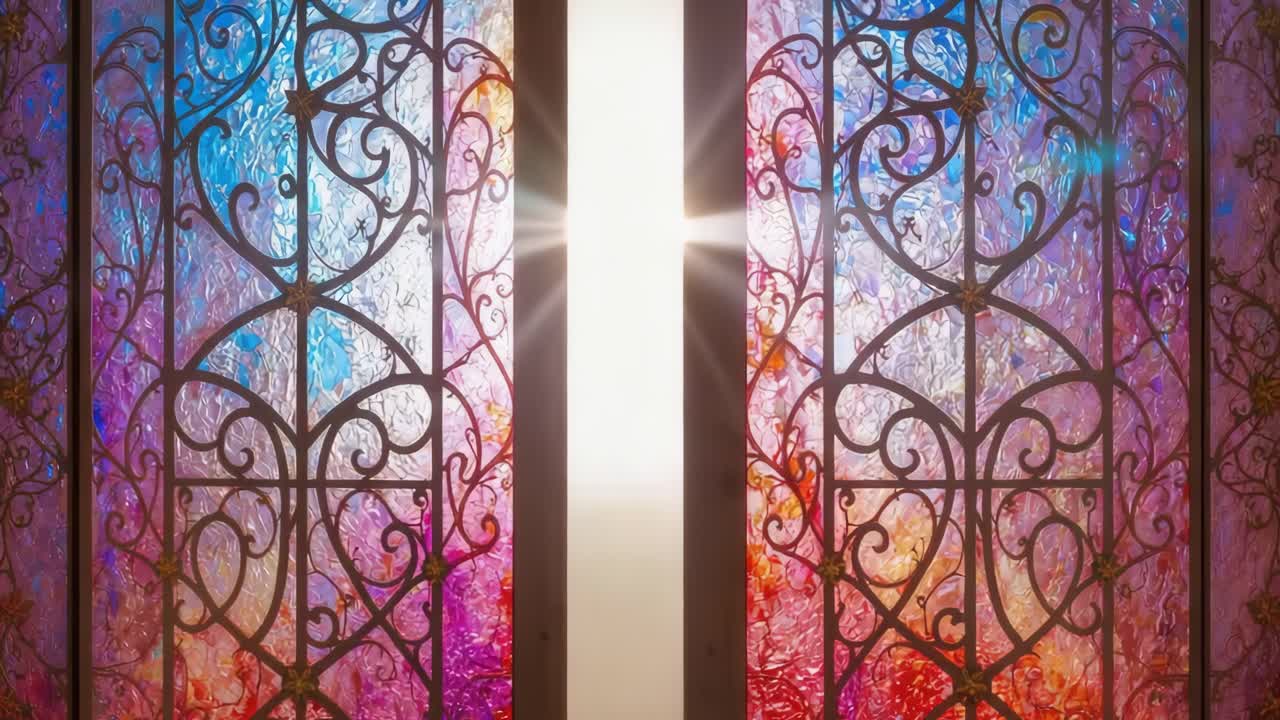 Ornate Stained Glass Window with Sunlight