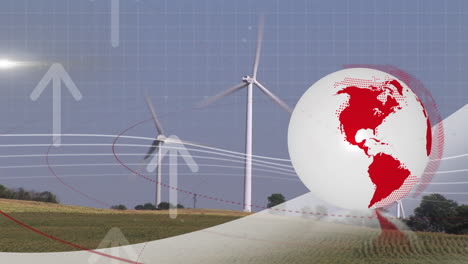 animación del globo y las flechas sobre la turbina eólica