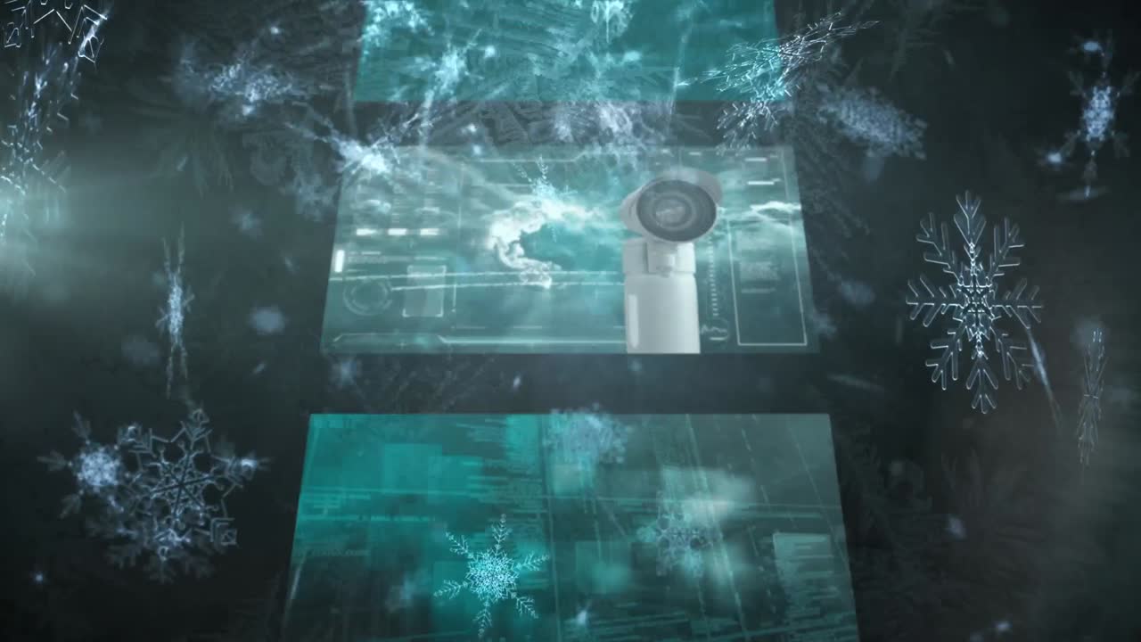 다양한 데이터를 가진 화면 위에 떨어지는 눈송이의 애니메이션