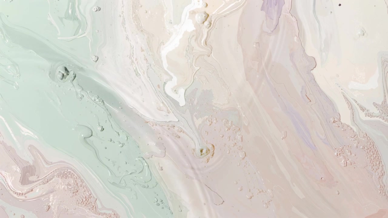 Rippling marbled paint surface reacting to droplet impact at studio, pastel pigments shifting