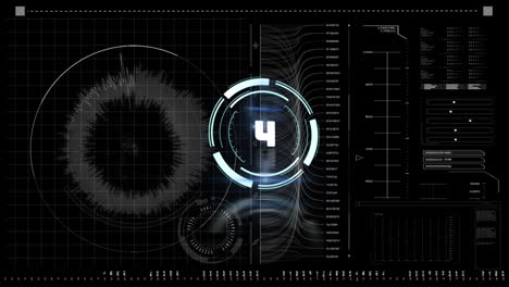 animation of scope scanning with countdown over data processing on black background