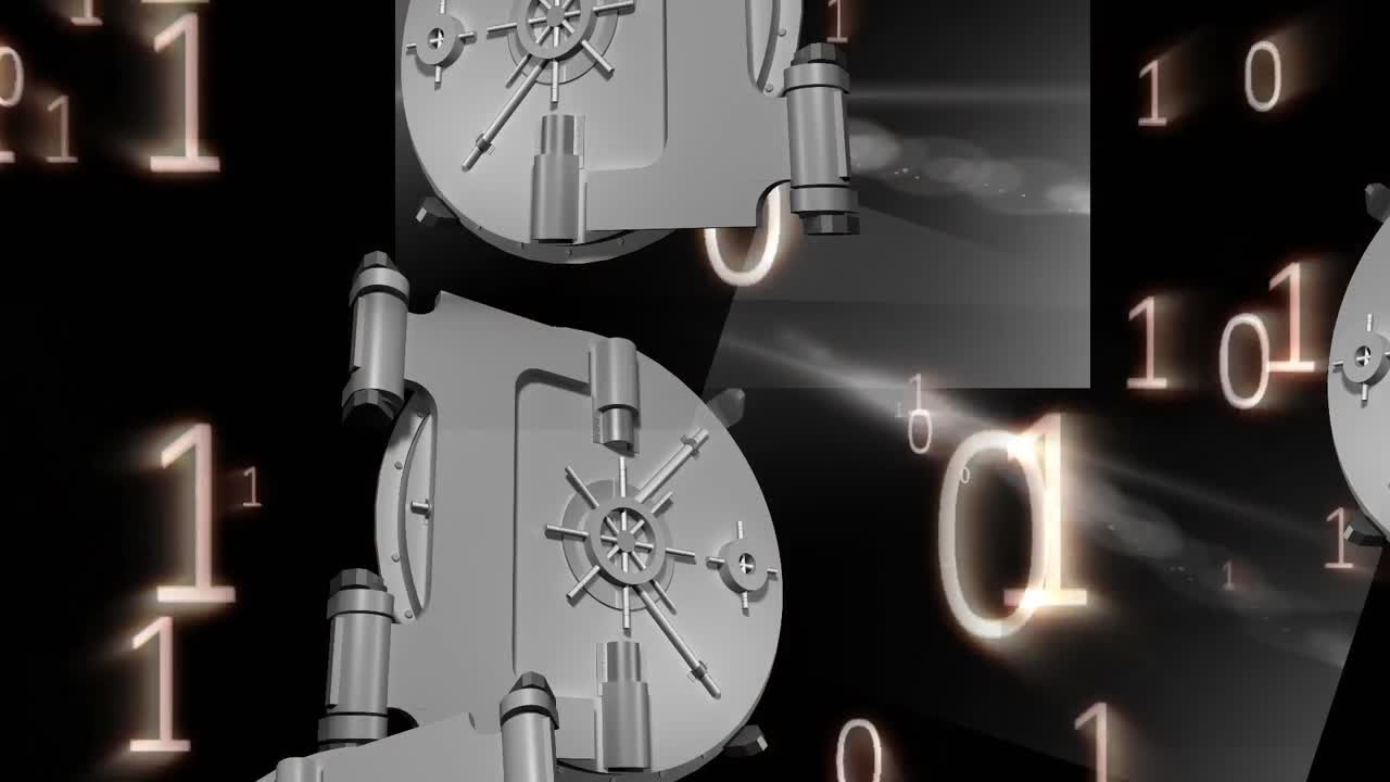 animación de la red de conexiones con iconos de seguridad savelock a través de codificación binaria