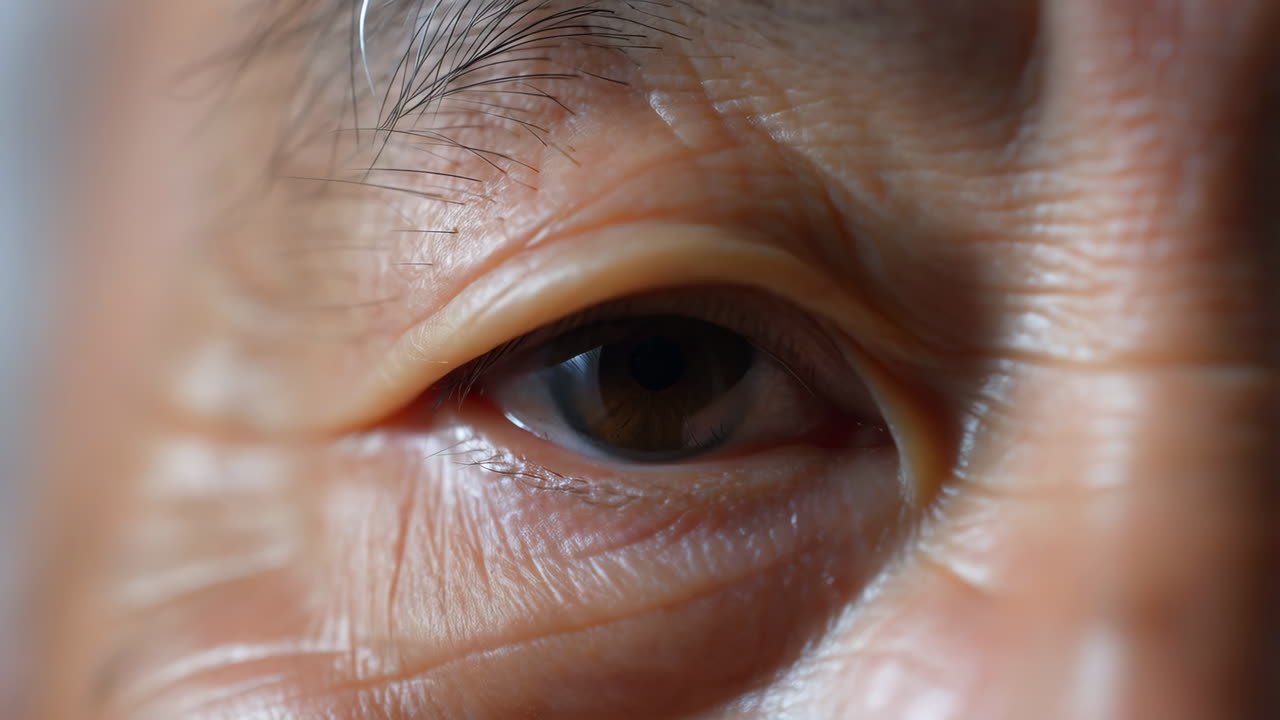 Close-up of an elderly person's eye, showing signs of aging
