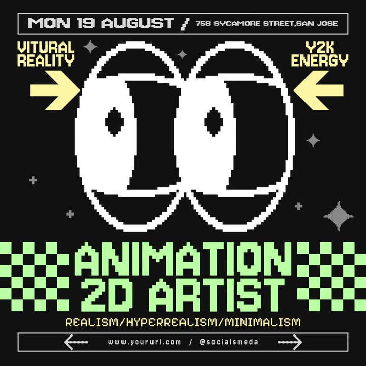 Retro Y2K Style Animated Graphic with Moving Eyes