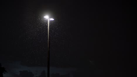 city lights during rain and lightning at night