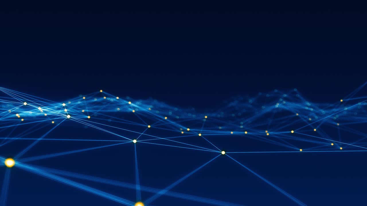 Motion graphic of Orange dot and line connection with polygonal technology abstract background Camera zoom seamless loop video