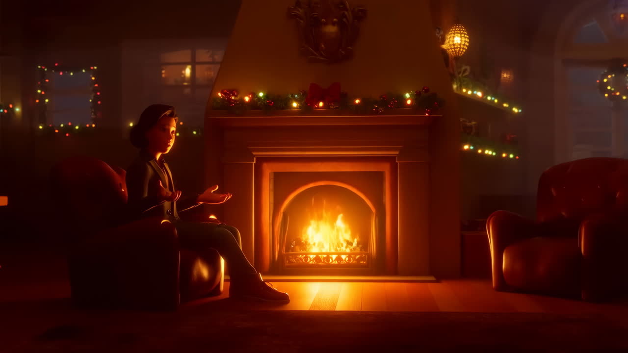 쾌적한 크리스마스 저녁 벽난로 에서
