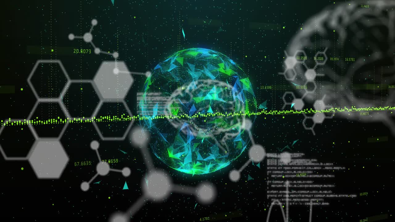 검은 바탕에 회전하는 플렉서스 네트워크의 전 세계에 대한 의료 데이터 처리
