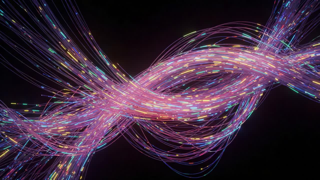 Dynamic Flow of Colorful Light Trails Creating a Poetic Visualization of Movement and Energy in an Abstract Space