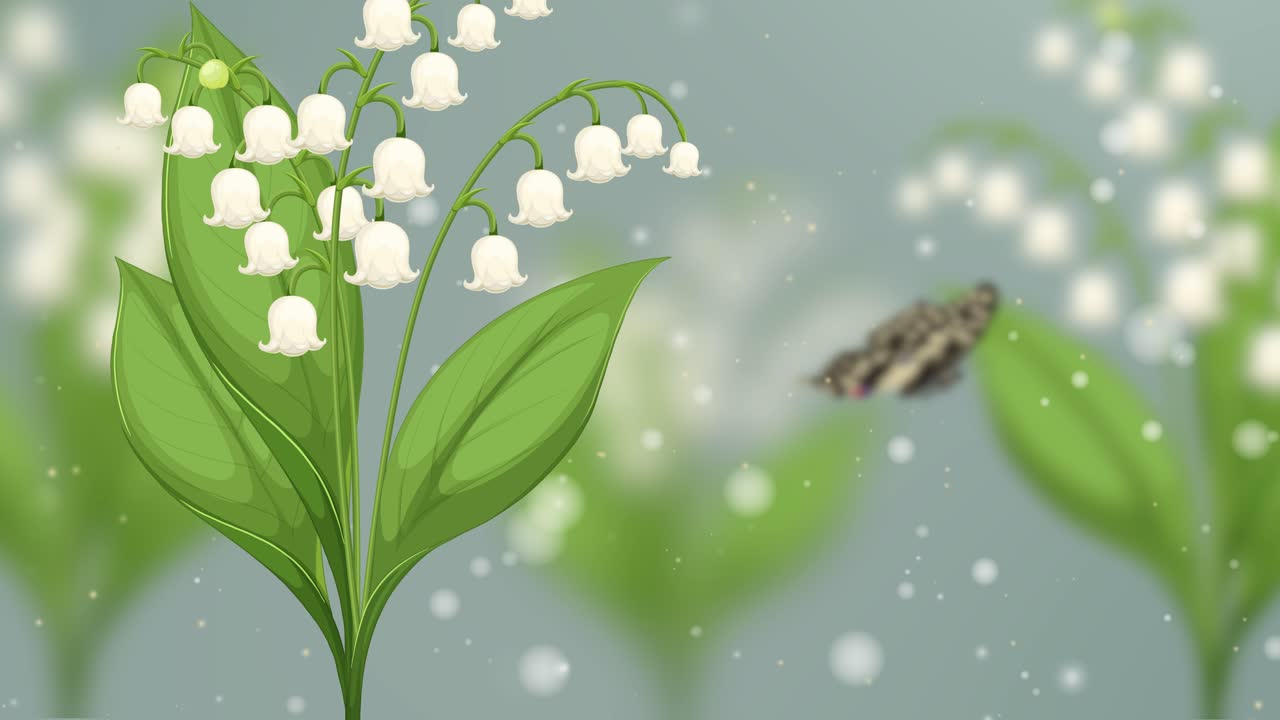 Beautiful Lily of the Valley Illustration with Butterfly