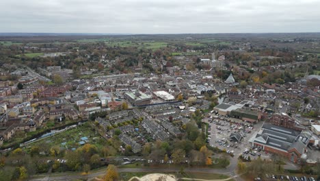 hertford , town centre hertfordshire uk town high aerial drone view