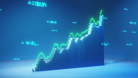 the graph depicts an upward trend in stock prices, characterized by a rising green line accompanied by a follow-up chart, symbolizing growth and prosperity