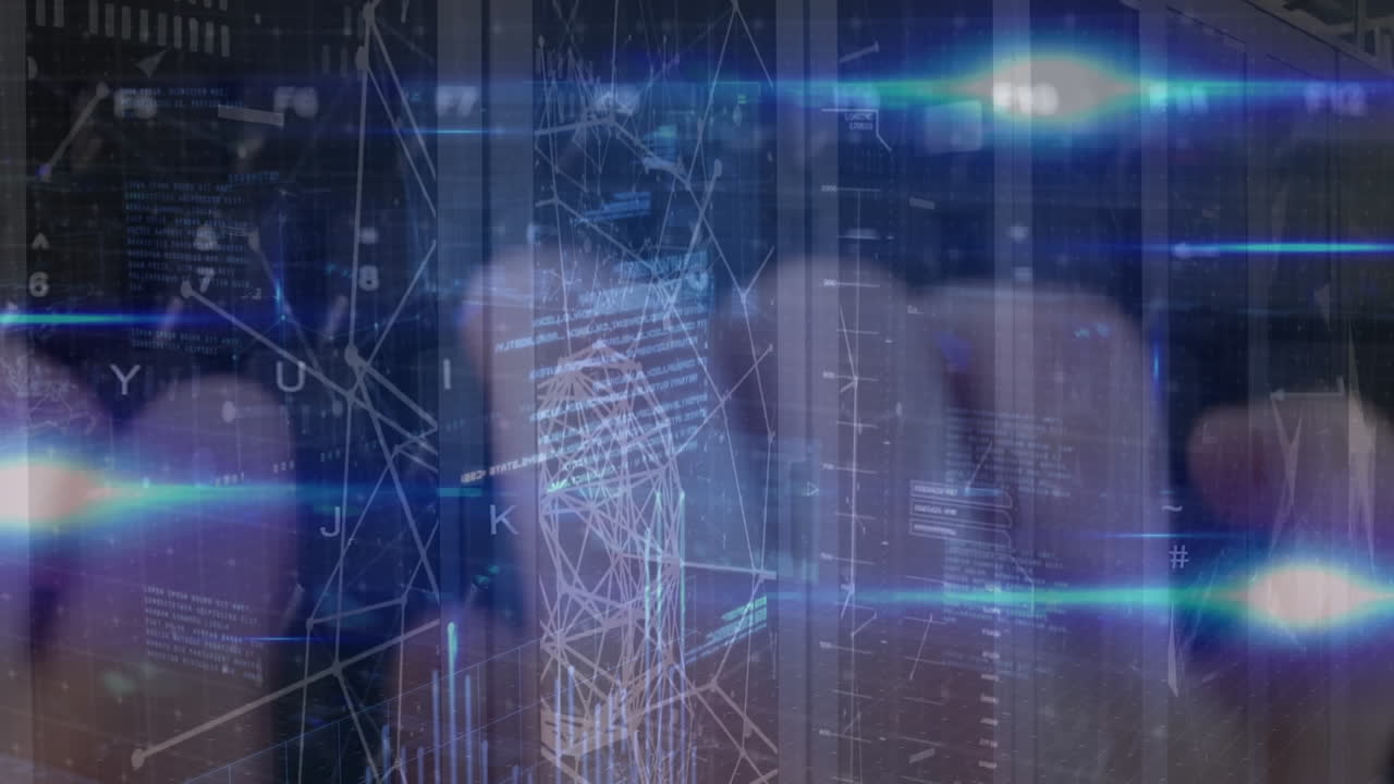 animación de la red de conexiones a través del tipo de hombre en el teclado de la computadora.