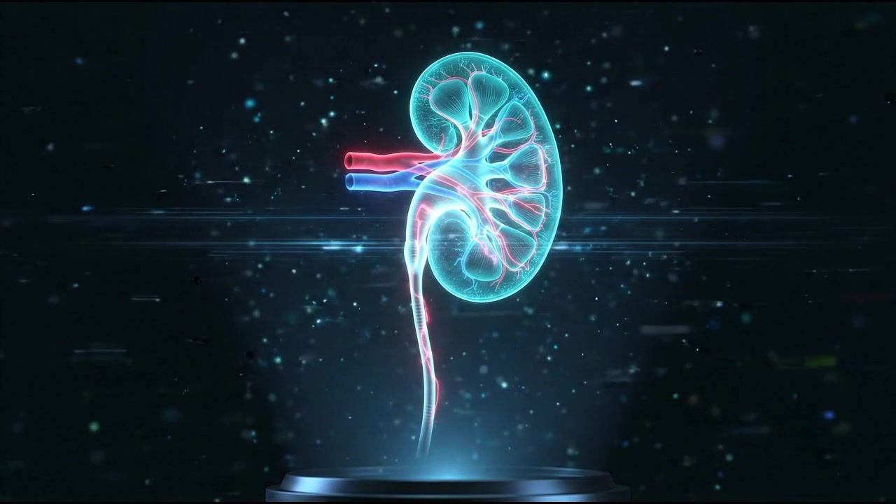 Glowing blue stomach model highlighted inside human body torso