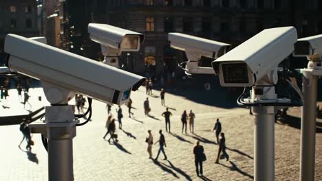 surveillance technology in urban settings: an overview of cctv cameras monitoring pedestrians in a busy public square
