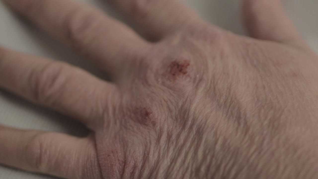 Sore painful dry skin hands and fingers macro shot