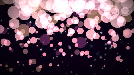 partículas de movimiento y mosca rosa y bokeh redondo sobre fondo oscuro